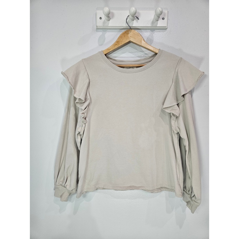 Universal Thread Womens Ruffle Shoulder Sweatshirt Beige Cotton Large
